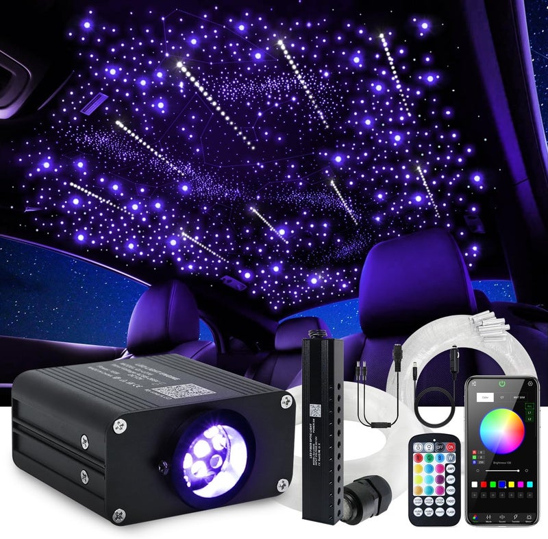 WEBUPAR Car Starlight Headliner Kit, Shooting Stars + Twinkle + Sound Activate RGBW Fiber Optic Lights with Bluetooth APP & Remote Control, 500 pcs*0.03in*9.8ft, Star Lights for Car Decor - Image 1